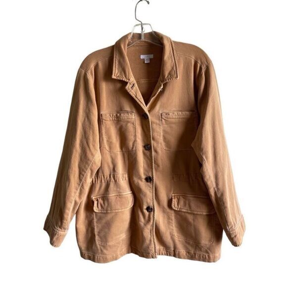 J. Jill Utility Jacket‎ Petite Large Drawstring Waist Pockets Brown - Picture 4 of 8